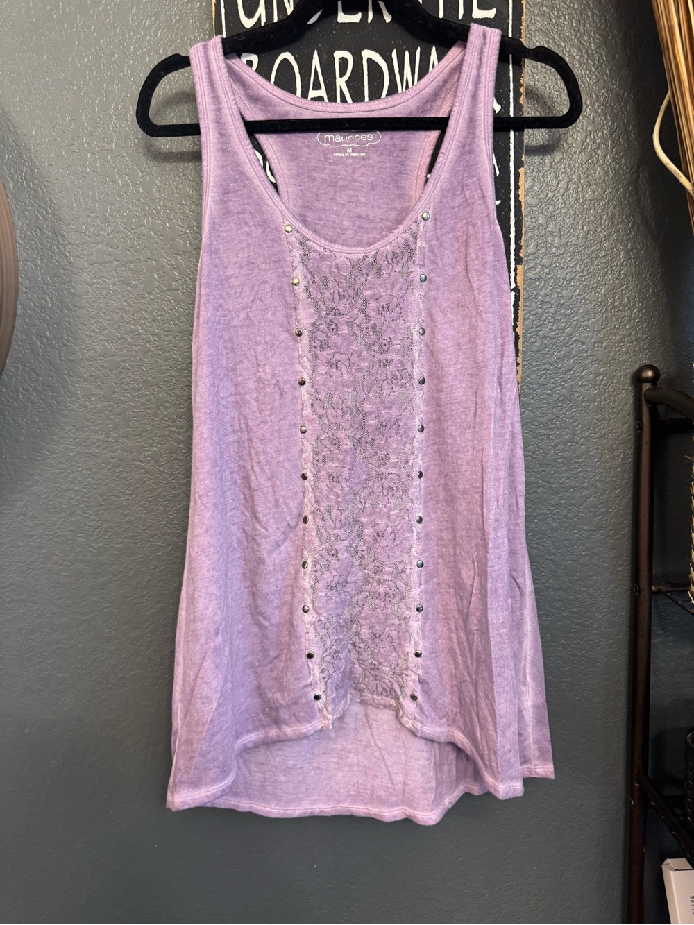 Maurices Lavender Lace-Trim Tank Top Medium